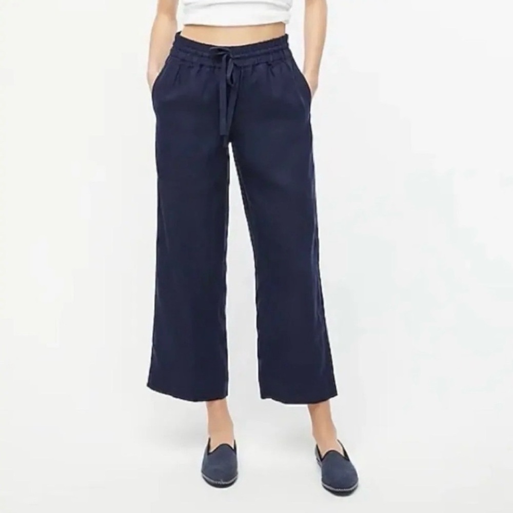 J. CREW Women's Navy Wide-Leg Drawstring 100% Linen Pants Medium GUC